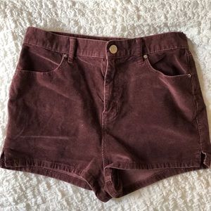 Burgundy Corduroy High Waisted Shorts